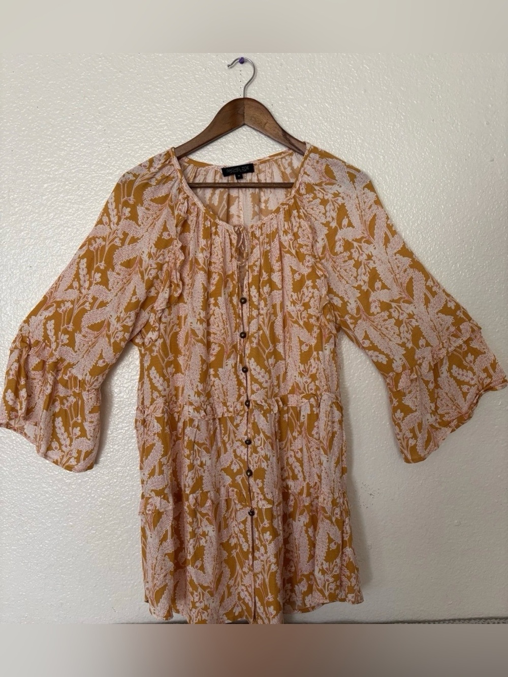 Rachel Zoe dress mini  women’s Mustard Floral Button-Front size M